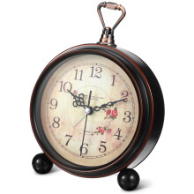 Vintage Alarm Clock Silent Quartz Retro Desk Clock with Metal Case and Glass Lens for Bedroom
