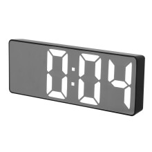 LED Mirror Alarm Clock with Clear Display Dual Power Modern Rectangular Black Frame for Bedroom