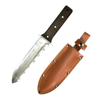 Hori Hori Knife with Leather Sheath, Full Tang Steel Blade for Weeding, Planting and Root Cutting