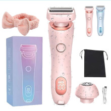 Women's Electric Shaver with Dual Head, IPX7 Waterproof Bikini Trimmer for Women, Rechargeable Pink