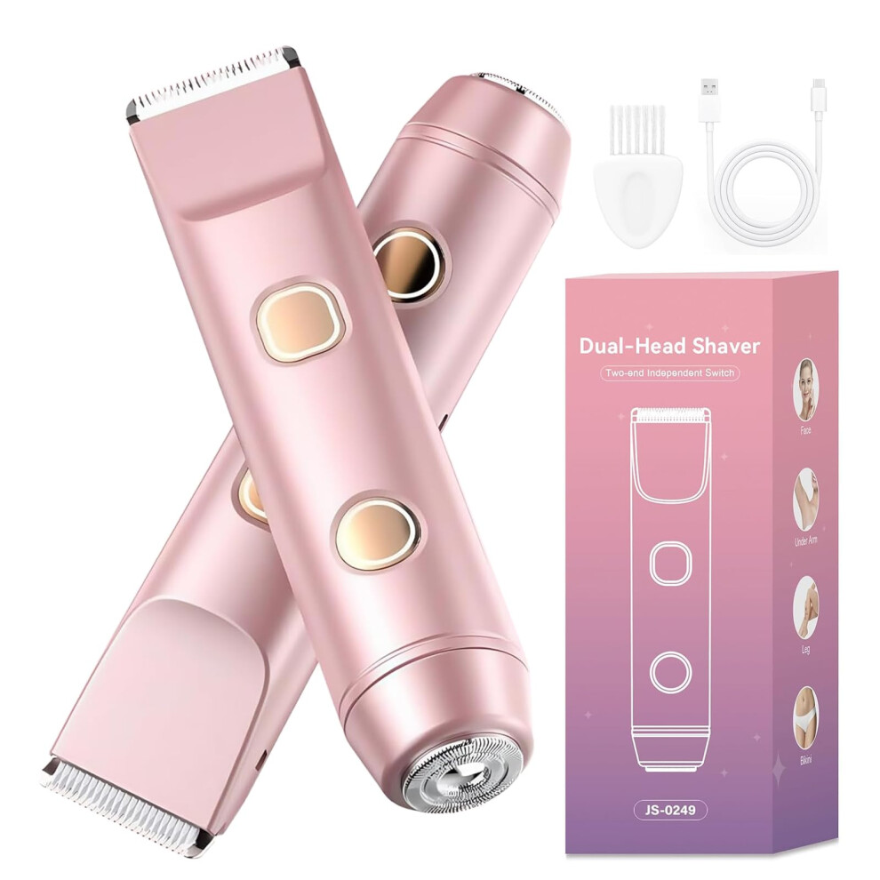 Women Electric Shaver Dual Head Bikini Trimmer IPX7 Waterproof Rechargeable Razor for Body Hair