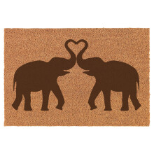 Elephants Making Heart Doormat Brown Natural Coir Rectangular Front Entry Non Slip Door Mat (16 in. x 24 in.)