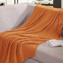 Flxxie Soft Cotton Cable Knitted Blanket Simple yet Quality Look, Twin 60" x 80", Orange