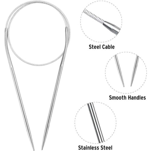 11 pcs Knitting Needles 65cm, Circular Needles, Tools for Knitting Projects Silver one size 2