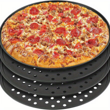 4 Pack 9-Inch Round Pizza Baking Pan Set with Holes, Non-Stick Steel Barbecue Turners for Oven Grilling