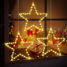 3PCS Window Star Lights, 8 Modes + Timer, Battery Operated Warm White, Compatible with Indoor/Outdoor Christmas Decorations