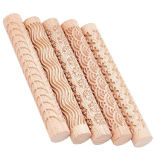 1Bag 5 Styles Wooden Handle Clay Texture Roller 6 Inch, compatible with Pottery Tools, Slab Rollers Pins for Ceramics, Pastries, DIY