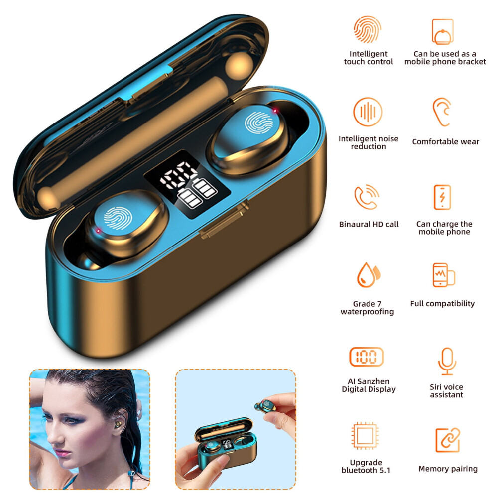 Avtoify Fingerprint Headset In-Ear Can Charge Mobile Phone Wireless Bluetooth Headset Black 9557311173745