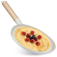 Qenwkxz 9.2" Crepe Pan with Wood Handle, Nonstick Stove Top Pancake Flat Pan, Lightweight Cast Iron Griddle for Tortillas & More (Beige)
