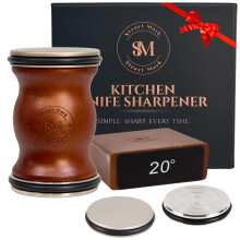 Rolling Knife Sharpener Kit with Magnetic Angle Guide and Dual Grit Diamond Discs, Walnut Wood Base