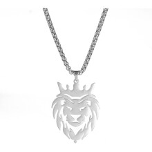 Lion with Crown King Necklace Punk Animal Pendant Necklace Stainless Steel Chain for Men Fashion Jewelry Gothic Punk Rock Men's Pendant Necklace-tfrf
