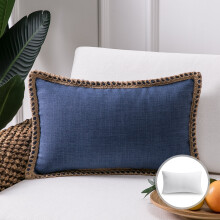 Phantoscope Farmhouse Burlap Linen Tailored Edge Series Decorative Throw Pillow, 12" x 20", Blue, 1 Pack