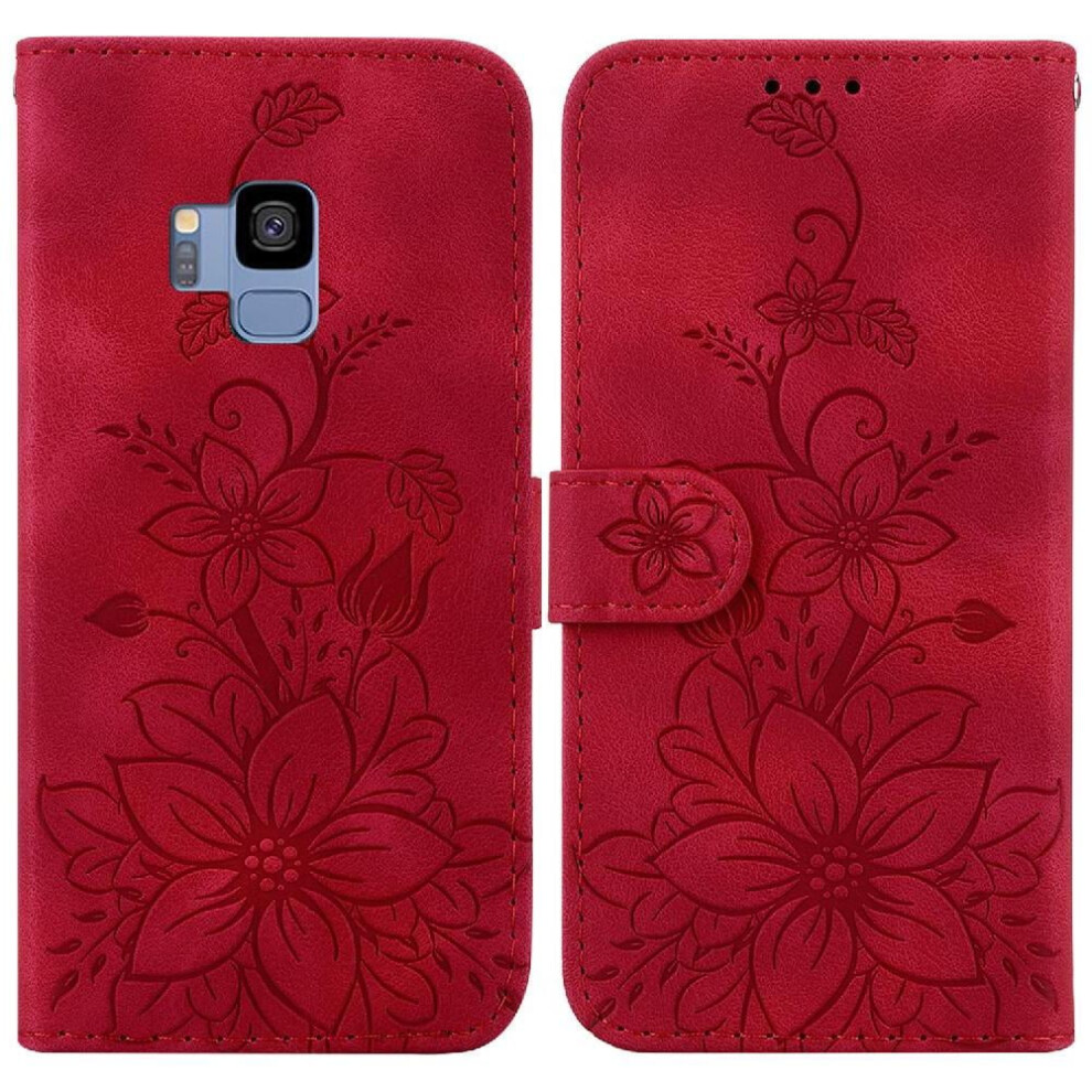 Compatible With Samsung Galaxy S9 Case Embossed Lily Kickstand Wallet Magnetic Card Holder 9557311685644