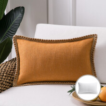 Phantoscope Linen Trimmed Farmhouse Series Decorative Throw Pillow, 12" x 20", Orange, 1 Pack