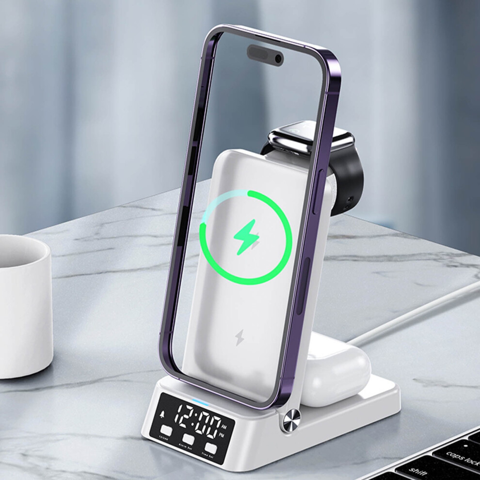 Wireless Charger, 3 in 1 Wireless Charger, 15w Fast Charging Station with Alarm Clock and Night, Mobile Phone