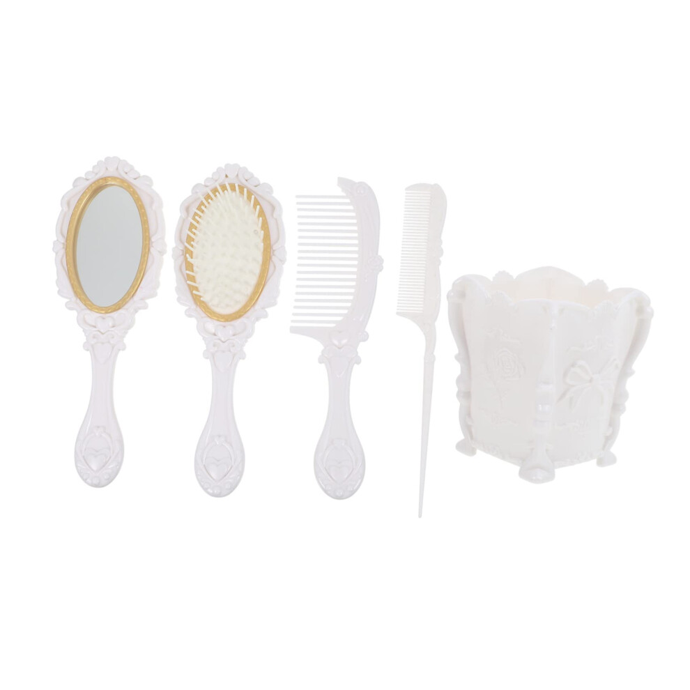 Vintage Vanity Mirror Comb Set with Brush and Wallet, Antique Style Makeup and Hairdressing Kit