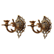 Wall Candle Sconces Set of 2 Vintage Antique Gold Metal Candle Holders Rustic Wall Decor