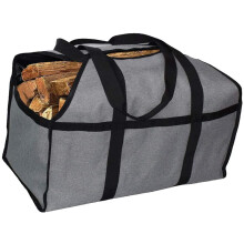 Canvas Firewood Carrier Bag with Handles & Gloves, Sturdy Wood Tote for Camping or Indoor Fireplace Logs Storage