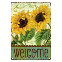 New Sunflower Welcome Sign Vintage Metal Wall Hanging Signs Home Garden Decoration Farm Bathroom Decor Country Wall Art Sign Size: 8 x 12 Inches