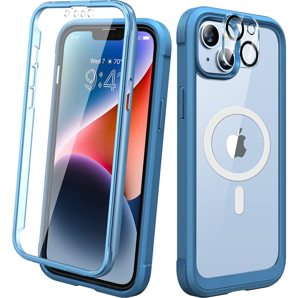 Diaclara Magnetic Case For Iphone 14, Compatible With Magsafe, Touch-Sensitive Screen Protector, Camera Lens Guard, Capri Blue 9418476319945
