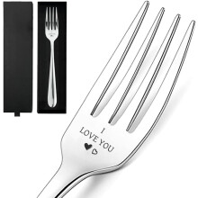 8.2inch "I Love You" Engraved Stainless Steel Fork with Gift Box, Funny Dinner & Dessert Fork for Friends, Family, Wife, Anniversary