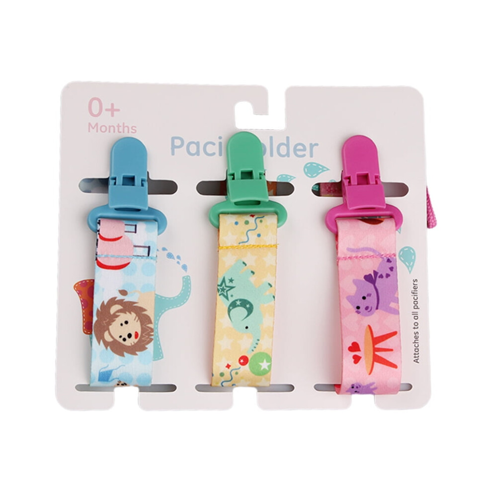 3 Pcs Cartoon Print Pacifier Clip Chain Dummy Nipple Leash Strap Soother Holder