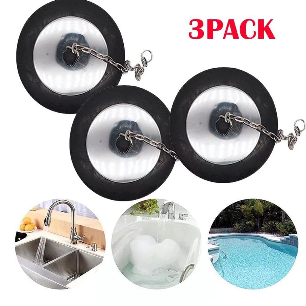 Kitchen Sink Bath Tub Stopper 3Pcs Bath Plugs Sink Plug Rubber Drain Stopper Kitchen Sink Plug With Chain 9165521375622