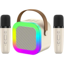 K12 Dual Microphone Karaoke Bluetooth Speaker RGB Light Two 5W Speakers Sound Subwoofer Boombox Support Multiple Input Modes, White