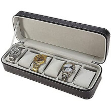 Fetcoi, PU Leather Watch Box Display Case Watch Cases Portable Travel Watch Box Organizer(6 Slots)