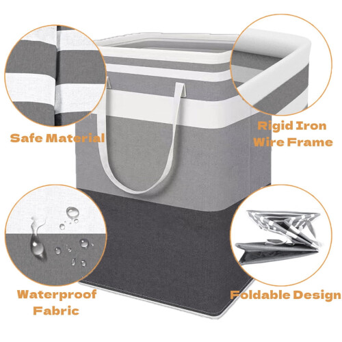 Kabuer Collapsible 2-Bin Laundry Baskets Set with Handle, Gray, 2 Count 1