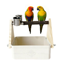 Bird Training Stand with Double Bowls, Sturdy Parrot Play Stand for Conure and Lovebird Indoor Outdoor Use