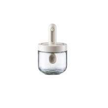 Sugar Bowl with Lid and Spoon, Clear Glass Condiment Jar, DustProof White Spice Container