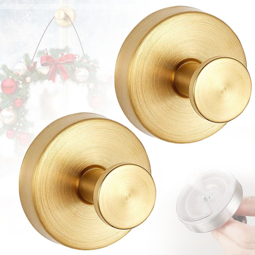 Suction Cup Hooks Heavy Duty Nodrill Wreath Hangers For Glass Windows Doors Bathroom Mirror Gold 2Pcs 9070919666612