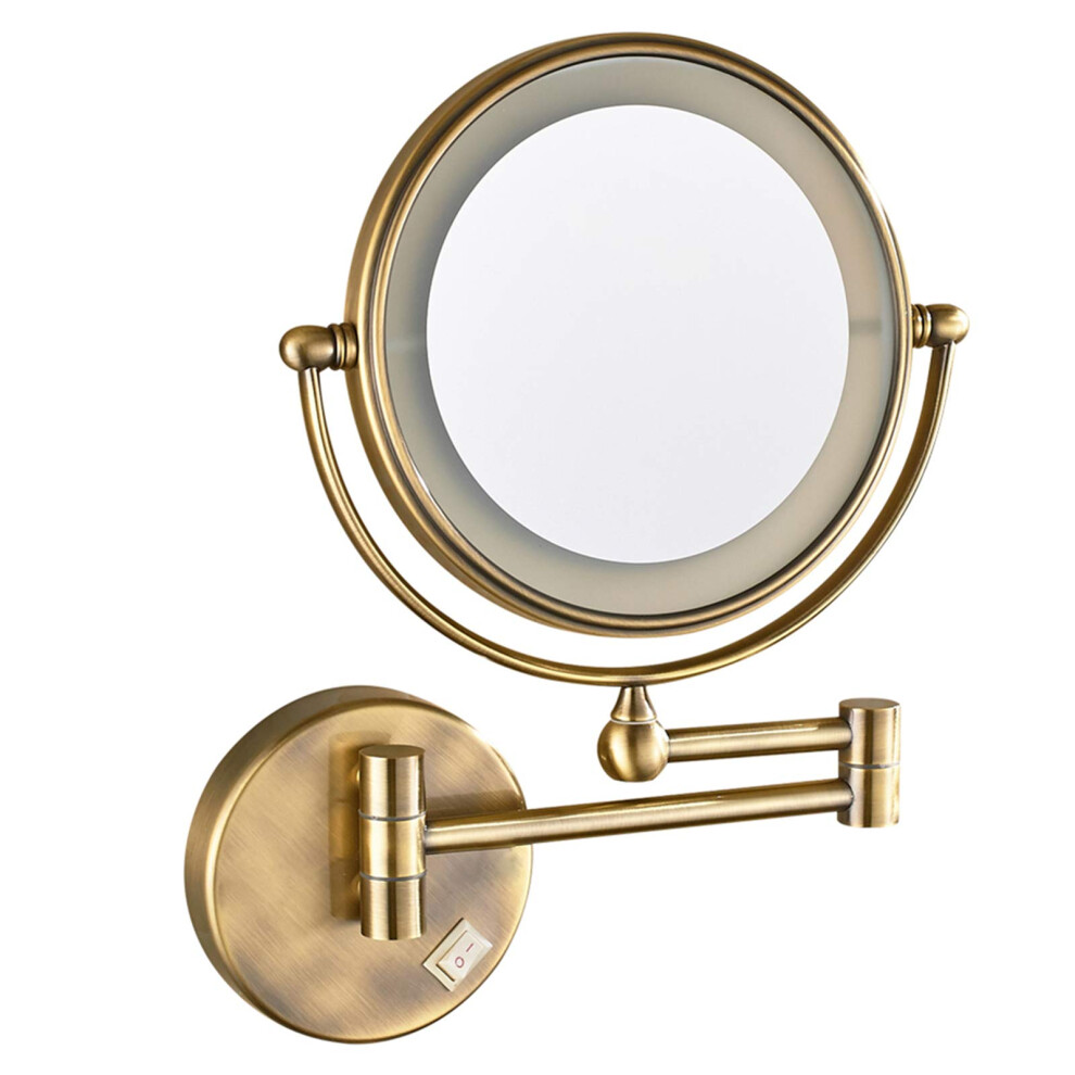 LED Makeup Mirror 8 Inch Wall Mounted Vanity Mirror, Brass Finish, Double Sided 3X Magnification