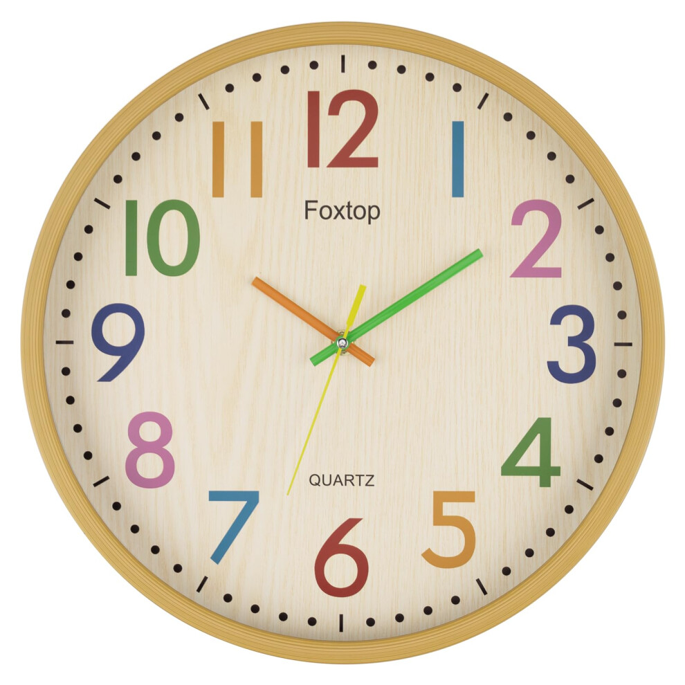 14 Inch Kids Wall Clock Silent Nonticking Colorful Easy Read Battery Operated For Classroom Bedroom Nursery Yellow