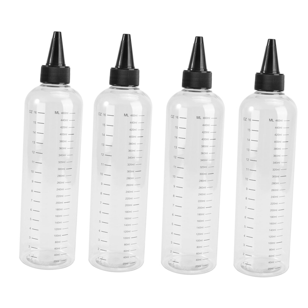 4pcs 500ml Plastic Hair Dye Applicator Bottles with Pointed Nozzle for Precise Liquid Dispensing