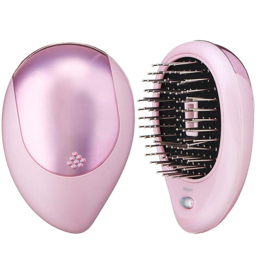 Pink Electric Ionic Hairbrush With Gentle Scalp Massage, Mini Antistatic Comb For Women,
