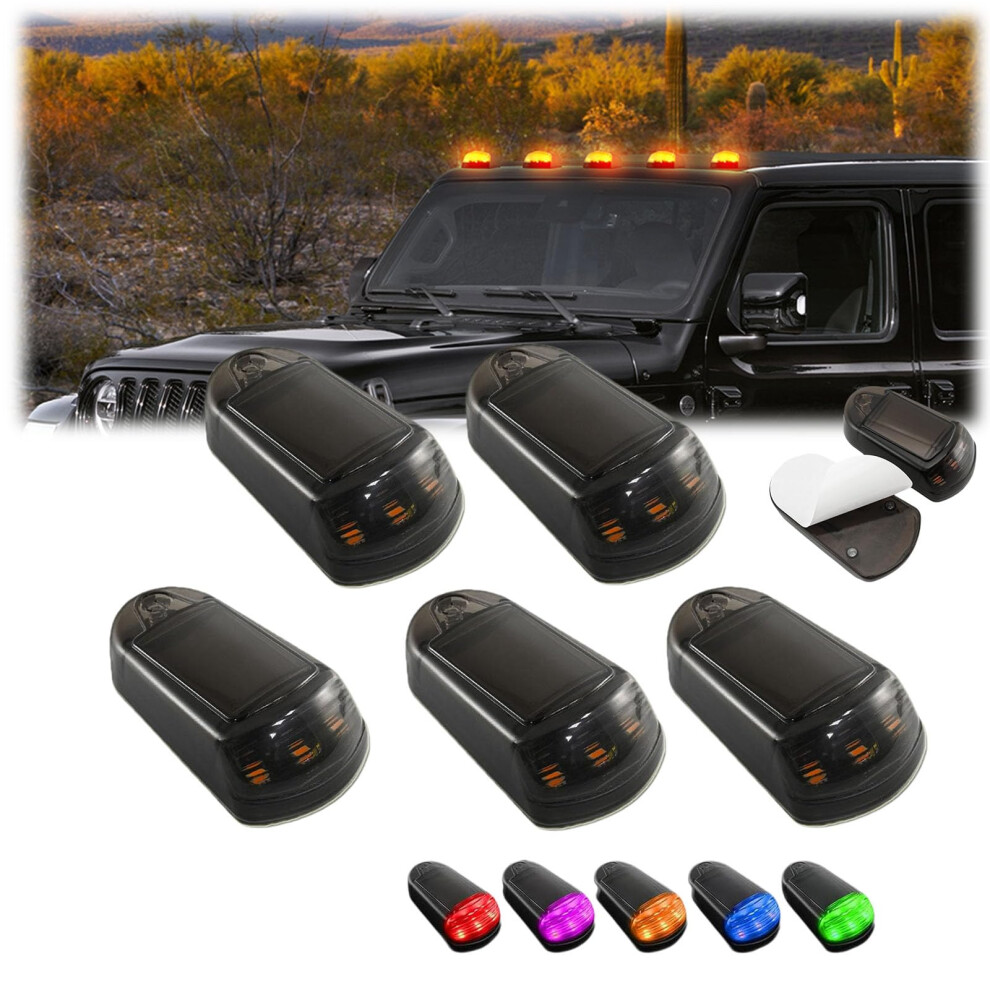 Wireless Solar Truck Cab Lights With Motion Sensor, Waterproof Nodrill Roof Lights, 5Pcs Yellow 9113335495746