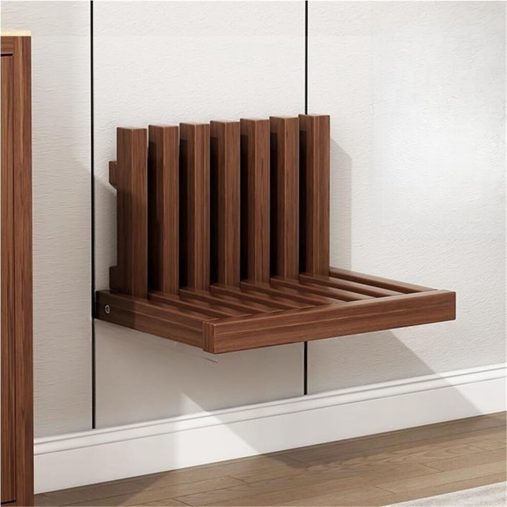 Wall Mounted Wooden Folding Stool for Bathroom and Entryway, Space Saving Brown Shower Seat