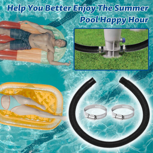 Swimming Pool Filter 1.5m Hose Metal Clamp Replacement Accessory For Bar 1