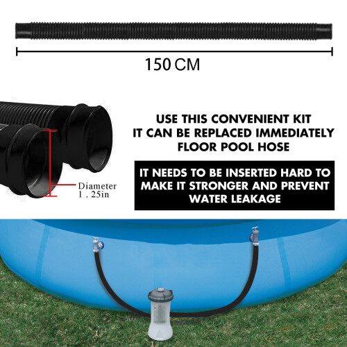 Swimming Pool Filter 1.5m Hose Metal Clamp Replacement Accessory For Bar 2