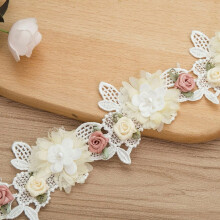 1 Yard Rose Embroidery Lace Trim with Faux Pearls, Compatible with DIY Bridal Sewing Crafts