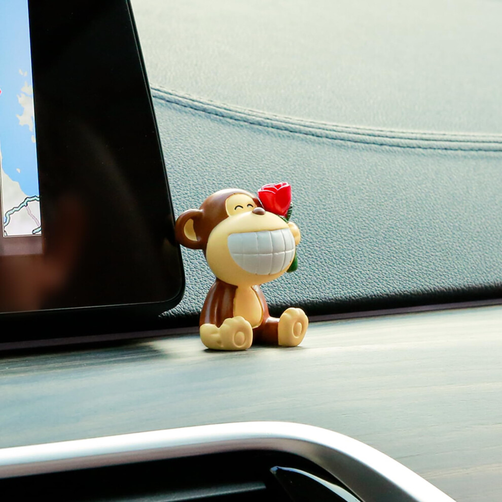 Cute Resin Monkey Figurine With Rose Car Dashboard Ornament For Auto Interior Decoration 9070919667954