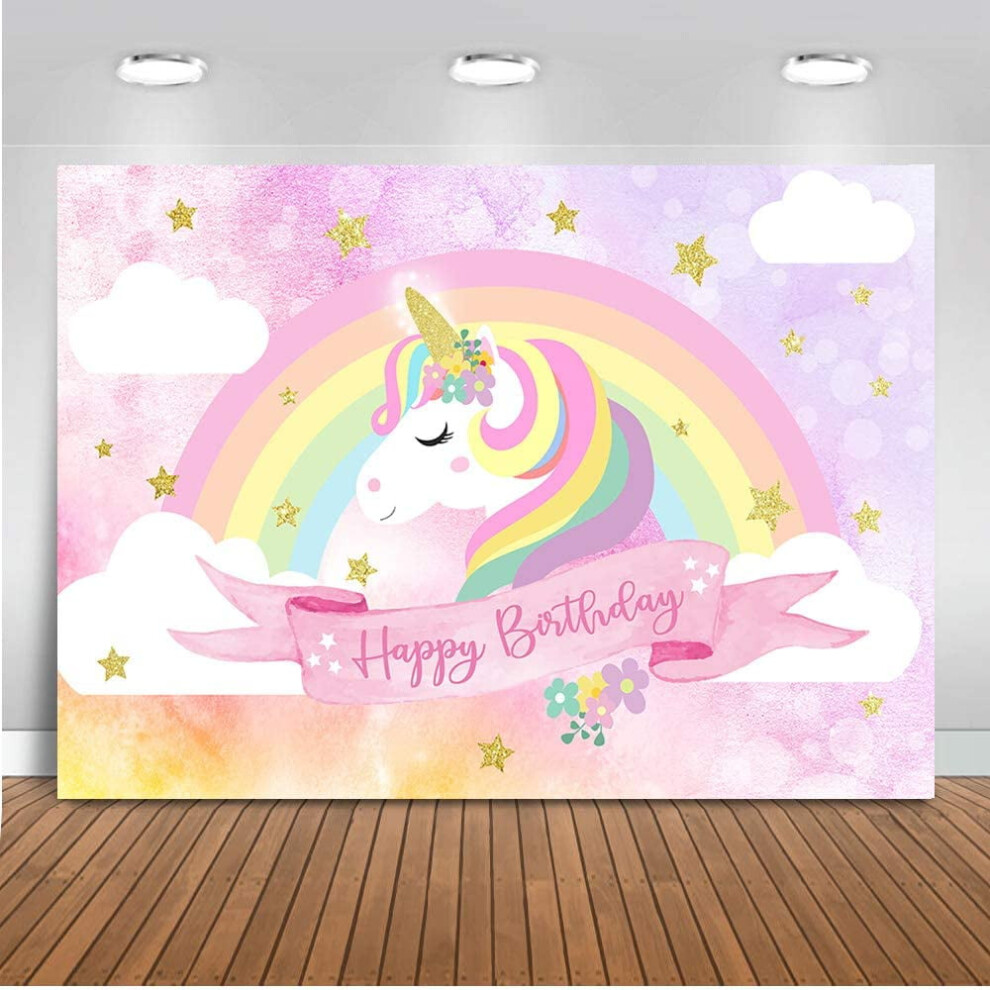 Unicorn Birthday Backdrop Rainbow Cloud Unicorn Photography Background 5X3ft Cotton Unicorn Theme Birthday Party Backdrops Pink 9557311178542