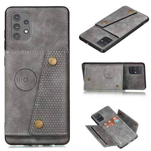 Compatible with Samsung Galaxy A32 - Practical Stylish Case with Card Holder Grey