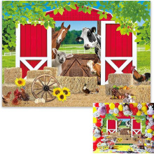 Custom 7x5ft Barn Farm Backdrop, Compatible with Red Barn Yard Party, Farm Animals, Green Grass, Haystack, Little Farmer Theme for Kids Birthday &
