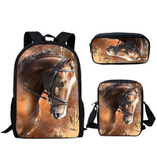 3pcs School Bag Set Teen Boys Girls Backpack Cute Horse