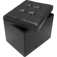 Storage Ottoman Folding Leather Footstool Bench with Hidden Storage for Living Room, Black 17'x13'x13'