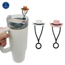 2Pcs Silicone Straw Toppers Compatible with Stanley Cup 30 40 oz, Cute Funny Straw Covers for Tumbler - Pink+White