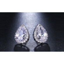 Teardrop Cut Halo Stud Earrings 18K White Gold Plated Crystals